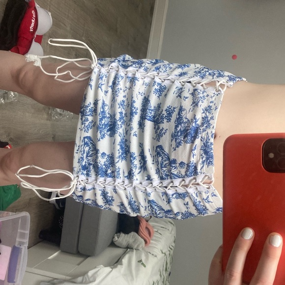 White & Blue Lace Up Skirt with lace up sides adjustable size L - Picture 4 of 10